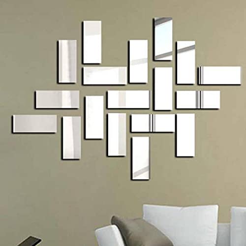 Vroxy Self Adhesive Wall Mirror Sticker | Acrylic Rectangular Shape Mirror Sticker | Feather 3D Mirror Stickers for Home, Living Room, Set of 6 Piece (Rectangular Shape (15X8Cm), Unframed) 2