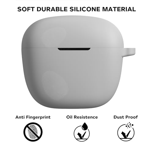 Image of Sounce Earphone Case Cover Compatible for Boat Airdopes 113, Soft Silicone Skin Case Cover Shock-Absorbing Protective Case with Keychain [Front LED Visible](Grey)