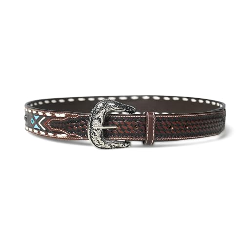 Image of Handcrafted Engraved Design Leather Belt with Embossed Buckle by N Z Overseas