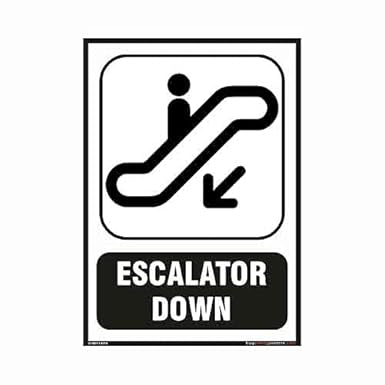 buysafetyposters.com - Escalator Safety Signs with Down Arrow in English - PVC Sticker - (Portrait A4, 8 inch X 12 inch, Multicolor)