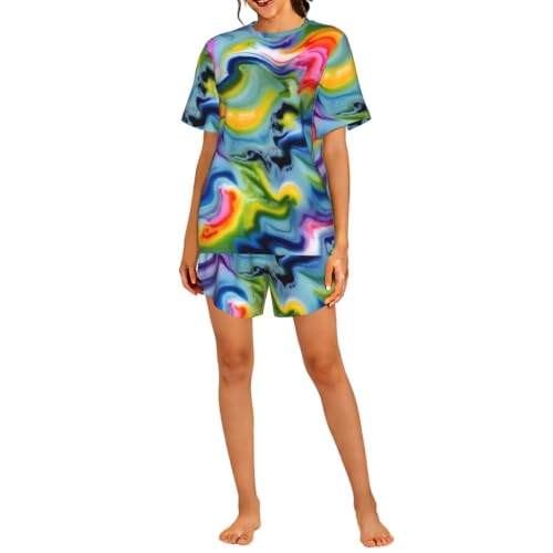 Pyjama court pour femme imprimé tie-dye ensemble de nuit frais et respirant