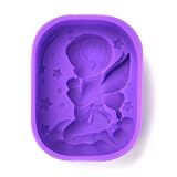 💞Tamaño: estos moldes de silicona de grado alimenticio, su tamaño externo es de aproximadamente 79 mm de largo, 60 mm de ancho, 25,5 mm de grosor; su tamaño en forma de ángel de Cupido es de 76 x 57 mm. El total es de 5 moldes de fondant de color morado con temática de ángel de cupido.