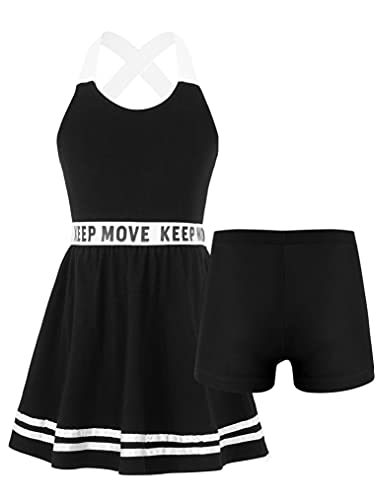Yeahdor Kids Girls 2 Pieces Tennis Golf Dress Set With Shorts Racerback Tank Tops And Tennis Skirt Skorts Tracksuit Set Sleeveless Black 10 #TOP2