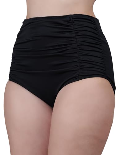 Image of High Waisted Swimsuit Bottom Tummy Control Ruched Bikini Bottom Vintage Bathing Swim Shorts for Women