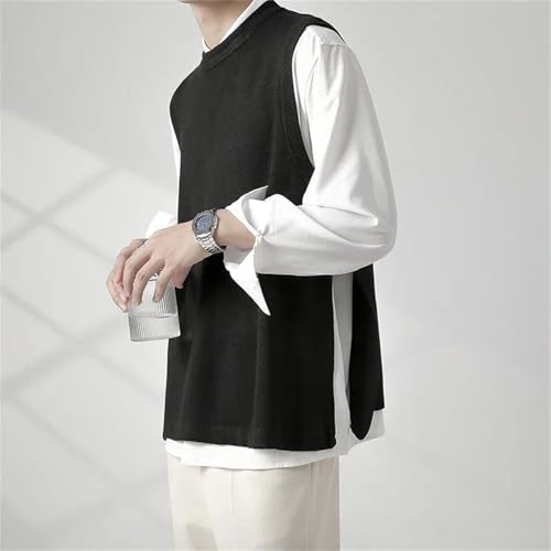 Men's Sweater Vest Casual Side High Slit Round Neck Sleeveless Knitted Pullovers Waistcoat2