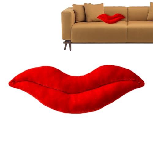 Cojín de Labios - Decoración de Terciopelo Rojo, de Felpa con Forma de Beso 3D para Cama, Sofá, Salón, Apartamento, Niñas, Mujeres, Estética Romántica, Corazón, Sala de Estar, Exhibición de Asi