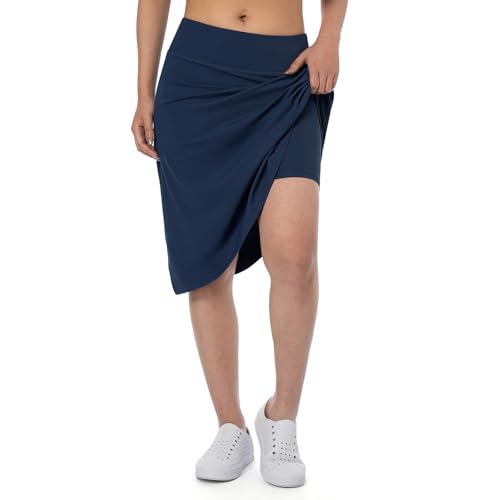 Xioker Women Athletic Long 26" Skorts Skirts with Zipper Pockets,Swim Midi Skirts Knee Length Skorts for Women(Navy Blue 2XL) by Xioker - Image 4
