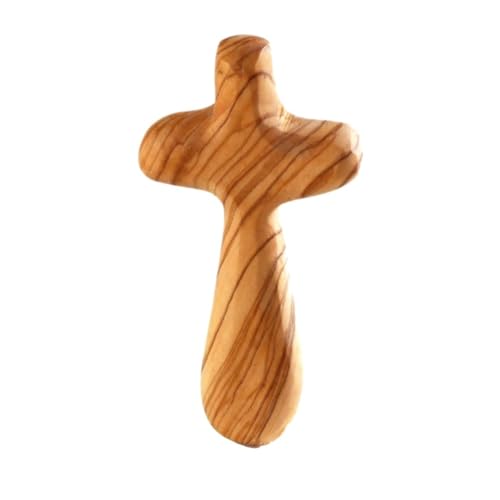 KASSIS Cruz de mano de madera de olivo (10,50 cm)   Cruz de consolación hecha a mano de Belén   Regalo espiritual cristiano para ocasiones religiosas y momentos difíciles