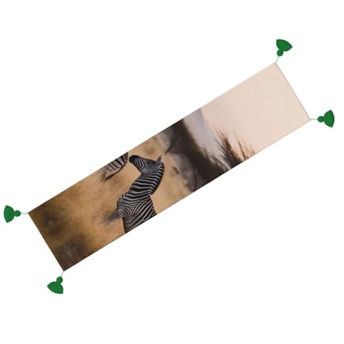 Chemin de table zèbre décoration de Noël rustique avec franges de 152 cm
