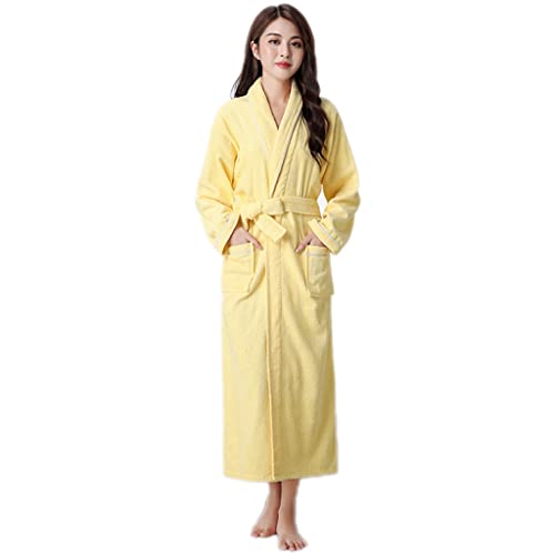 MTFBQ Terry Cloth Bathrobes Full Length Luxury Cotton Towel Dressing Gown Shawl Collar Premium Housecoat Kimono Nightwear Pool Spa (Color : Yellow, Size : XXL-190cm)3