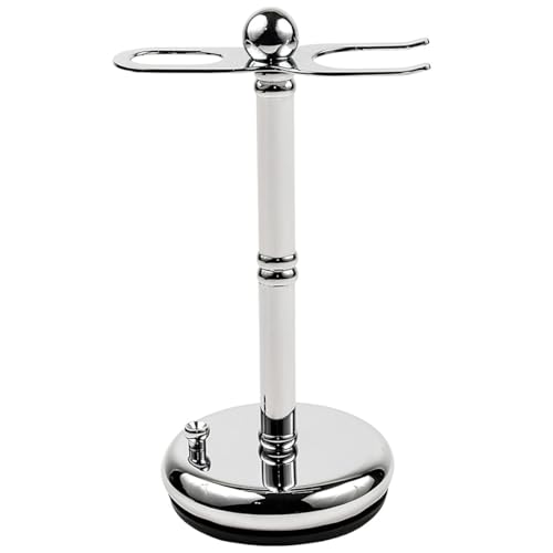 Parker Deluxe Chrome STRAIGHT RAZOR & SHAVE BRUSH Stand &ndash; Heavyweight Chrome-Plated Holder with Non-Slip Rubber Base &ndash; Fits Straight, Barber Razors & 20&ndash;25 mm Shaving Brushes &ndash; Wet Shaving Organizer