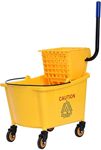 Image of Nightcore Commercial Mop Bucket and Side Press Cleaning Wringer Portable Trolley On Wheels,All-in-one Tandem Floor Cleaning,Wavebrake. Ideal for Household,Commercial (34 Quart)