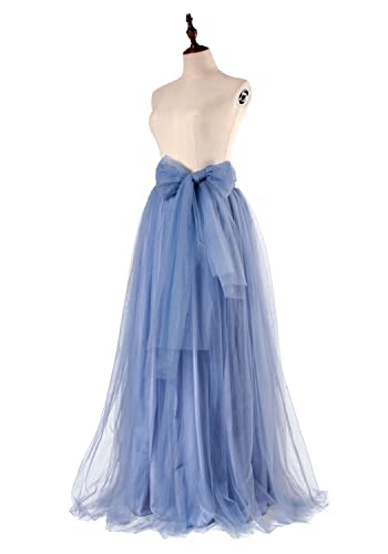 Women Wedding Long Maxi Puffy Tulle Skirt Floor Length A Line with Bowknot Belt High Waisted for Wedding Party Evening2