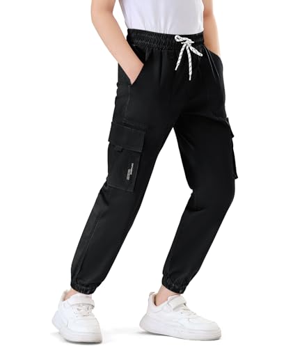 Boys Cargo Jogger Pants Kids Elastic Waist Hiking Pants Lightweight Outdoor Pants