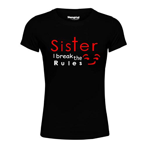 Image of Hangout Hub Family Tshirt for Daughter- Girl's Kids Cotton Printed Regular Fit T-Shirts (Pack of 1) Sister Breaks The Rule Matching Twinning Tees