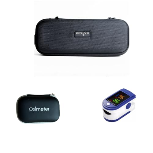 Kit Case Estojo Bolsa Para Estetoscopio Littmann e Estojo para Oximetro 3M e Equipamentos Médicos, Stethocase, Proteção Maxima, Premium 3 em 1 (Preto)