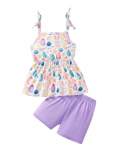 Image of Toddler Girls Summer Clothes Outfits Bow Shoulder Sleeveless Sunflower Shirt Tops and Shorts 2 Piece Sets