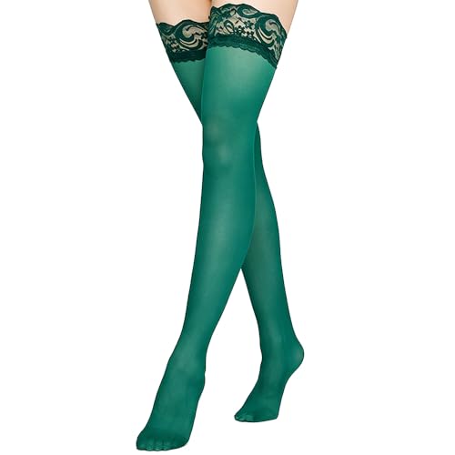 Image of Thigh High Stockings Lace Top, Women's Semi Sheer Sexy Stay Up Halloween Lingerie Thigh High Stockings