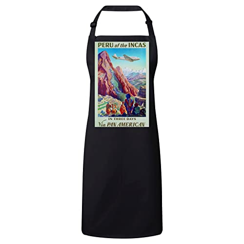 Tablier cuisine noir Pérou Incas : affiche voyage vintage pour vos barbecues