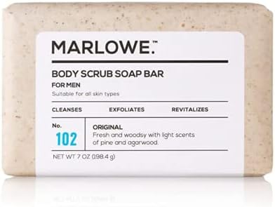 MARLOWE. No. 102 Men's Body Scrub Soap 7 oz | Best Exfoliating Bar for Men | Made with Natural Ingredients | Green Tea Extract | Amazing Scent