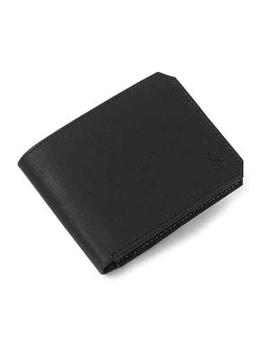 SKOVA LONDON Black Men Vegan Leather Wallets | Premium Slim Bi-Fold Card Holder Wallet for Man | Stylish Pocket Wallet with Multiple Card Slots | Best Gift for Men (Black Grey)