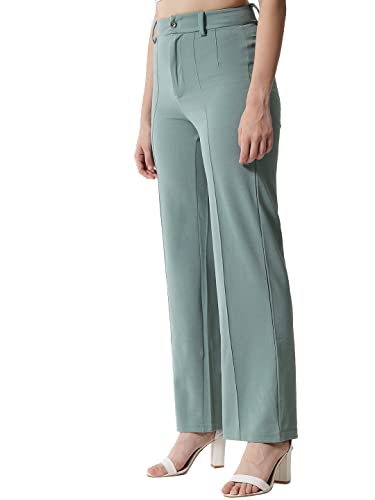 Image of KOTTY Women Polyester Blend Green Solid Trousers(Light Moss Green,32)