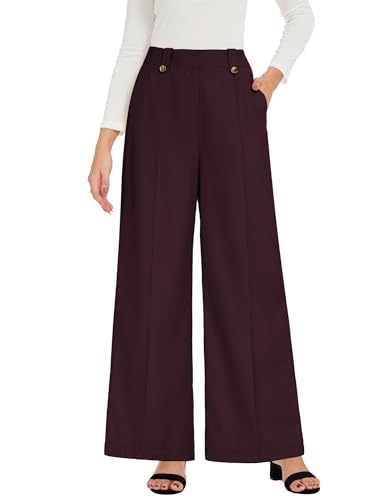 GRACE KARIN Womens Casual Pants 2025 Slacks for Women High Waisted Wide Leg Work Business Office Dressy Pants for Women Wine 2XL