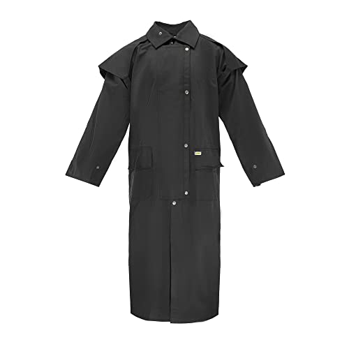 RESISTANCE Unisex Western Oilskin Waterproof Duster Coat, Workwear Black Brown Long Rain Coat With Brass Button And Pockets2