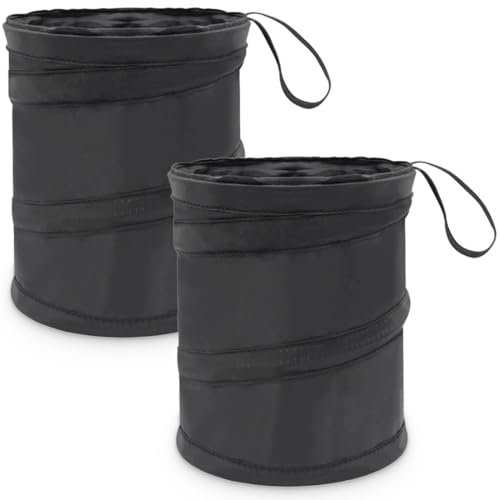 KIRZAX Lot de 2 Mini Poubelles de Voiture, Pliables et Portables, Noir, pour le Stockage et la Collecte des Déchets de Voiture