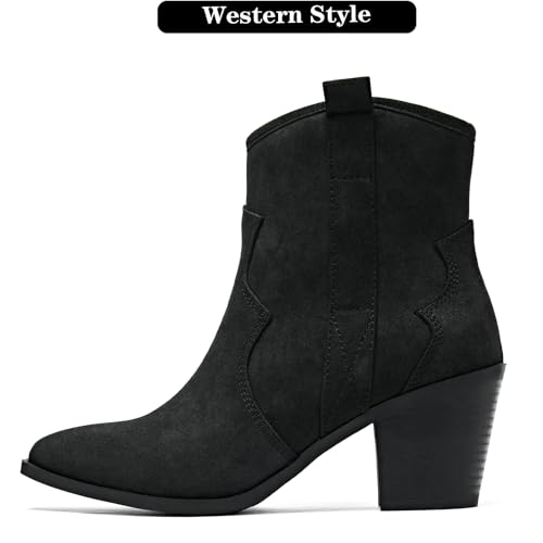 Women's Cowboy Ankle Boots Western Cowgirl Chunky Heeled Booties Classic Casual Comfortable Low Mid Heel Short Boots for Women.4