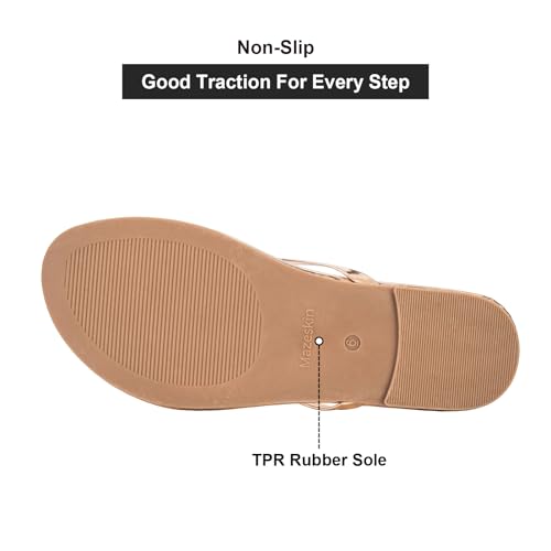 Image of mazeskin Women's Memory Foam Comfortable Flat Thong Sandals Dressy Summer Beach Leather Slide Flip Flops