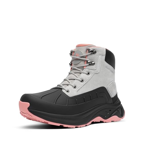 NORTIV 8 Botas de Senderismo Impermeables Botas de Montaña Mujer Trekking Caza con Suela Antideslizantes Ligeras al Aire Libre,Size 40.5,Gris Claro/Rosa,SNHB2312W