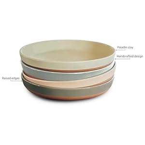 Mora Ceramic Flat Pasta Bowl Set of 4 35oz Microwave Safe Plate with High Edge for Kitchen and Eating Large Wide BowlsPlates for Serving Dinner Salad etc Neutrals