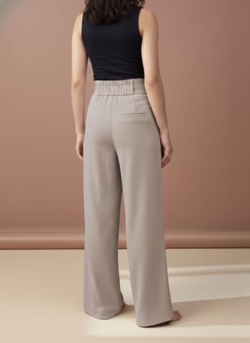 Image of GRECIILOOKS Trousers for Women High Waist | Wide Leg Trousers | Office Wear Pleated Korean Pants for Women's | Elegant Formal Pants