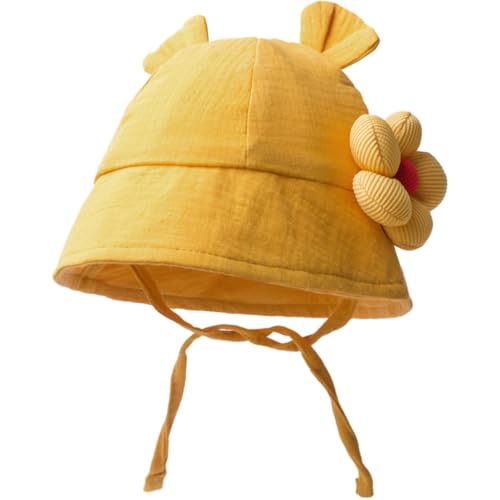 ffgguuiic Baby Sunhat with Flower Designing, Soft & Breathable Fisherman Hat Cotton Bucket Caps for Infant Boys Girls 0-24 Months