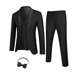 COOFANDY Men’s 3 Pieces Suit Slim Fit Tuxedo Set One Button Shawl Lapel Dinner Prom Jacket Vest Pants with Tie
