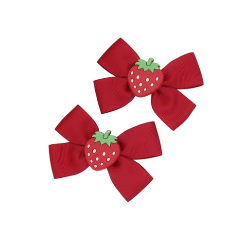 ZOONAI 2Pcs Cute Cherry Strawberry Hair Clips for Baby Girls Sweet Bowknot Boutique Hair Clip Teens Toddlers Christmas Halloween Headwear Hair Accessories (Strawberry-Red)