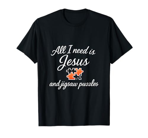 Todo lo que necesito es Jesús y rompecabezas en blanco naranja Camiseta