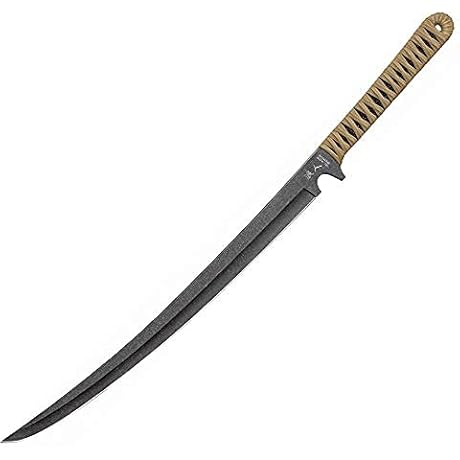 Ronin Tactical Tan Combat Wakizashi Sword - Stonewashed Stainless Steel, Faux Ray-Skin Handle