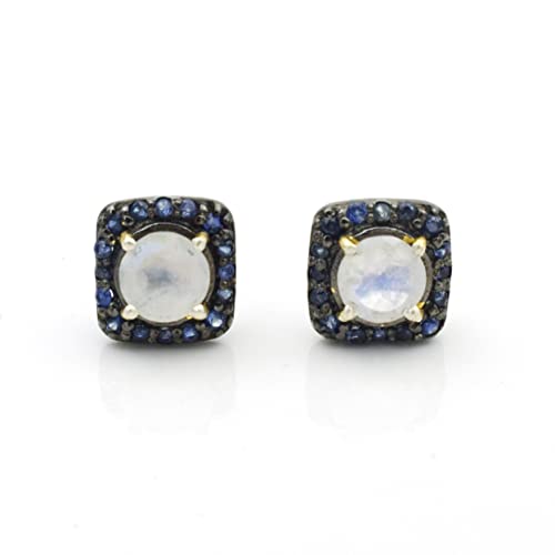 Boucles d'oreilles saphir bleu et pierre de lune argent cadeau idéal