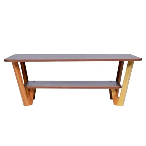 Image of Wooden Coffee Table with Solid Wood Legs, Engineered Wood Center Table for Living Room, Columbian Walnut Finish
