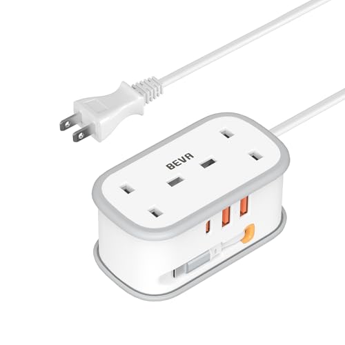 UK to Japan Plug Adapter with 1.5M Extension Cable BEVA 2 Way 3 USB (2A+1C) Power Adapter with Retractable USB C Cable for Japan Travel (Type A)