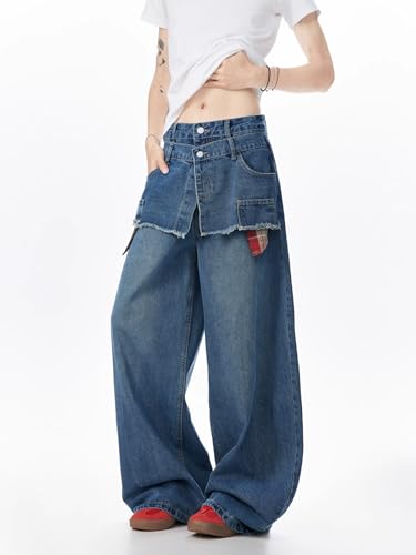 Men's Jeans Summer American Plaid Patchwork Slimming Denim Long Pants for Men2