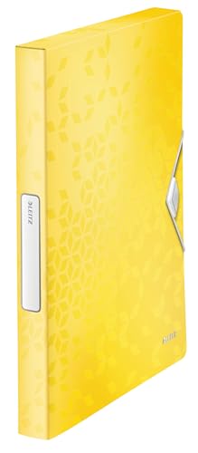 Leitz 46290016 Box File, Holds up to 250 A4 Sheets, Elastic Closure, Flexible Plastic, Yellow, Wow Range