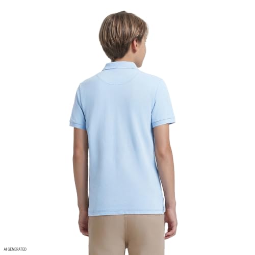 Image of IZOD Boys' School Uniform Short Sleeve Polo Shirt, Button Closure, Comfortable & Soft Pique Fabric