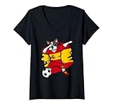 Diseño de bandera española de fútbol para cualquier fanático del fútbol del equipo de fútbol de España. Divertido traje de futbolista de perro dabbing para los amantes del fútbol de España tiene un bulldog dabbing con una camiseta deportiva de la bandera de España haciendo baile hip hop dab