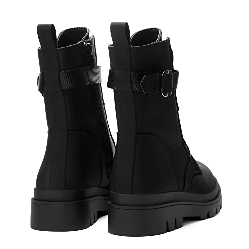 DREAM PAIRS Women's Chelsea Platform Combat Boots Lace Up Lug Sole Buckle Ankle Booties Shoes3