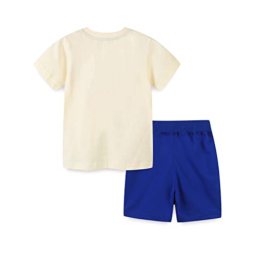 Image of HILEELANG Toddler Boy Summer Short Clothes Sets Cotton Crewneck Tees Shorts Pocket Adjustable Knite Shorts Playwear Sets