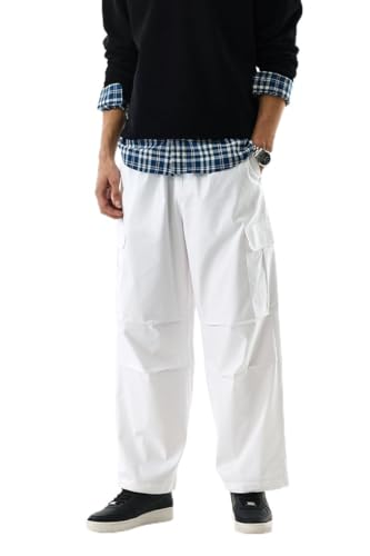 Image of SNITCH Men Cargo Pants | Relaxed Fit with Elastic Waistband & Drawstring | Durable Nylon Elastane Blend & Multiple Utility Pockets for Casual & Streetwear Occasions