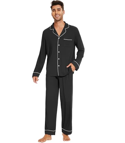 WiWi Men's Pajama Set Soft Sleepwear Button Down Pajamas Sets Classic Notch Collar Loungewear Viscose from Bamboo Pjs S-XXL